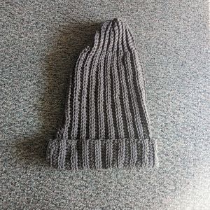 Long brown crocheted beanie